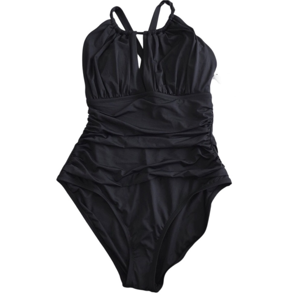 La Blanca One Piece Swimsuit Black Island Goddess Convertible High Neck Size 4 - Picture 2 of 11